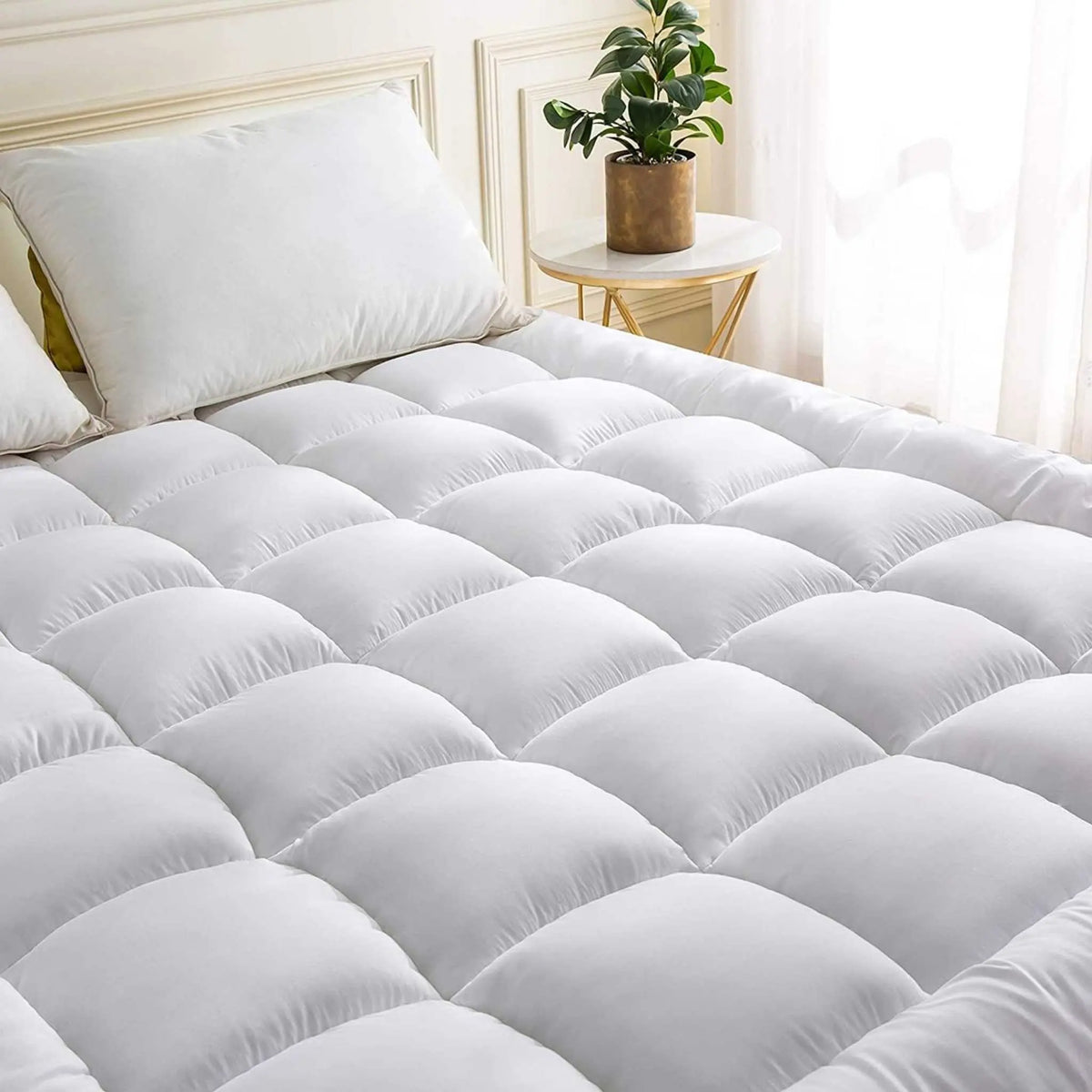 Hotel Quality Box Stitched Microfibre Mattress Topper 5cm Super soft Heavy Fill Orthopaedic Anti Allergy Quilted Mattress Topper - Beach Stone