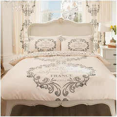 Printed Duvet Cover, Polycotton Bedding Set, 3PCs Breathable Quilt Covers, Script Cream, Double - Beach Stone