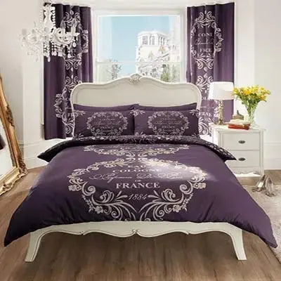 Luxury Floral Duvet Cover Sets, Soft & Cosy Breathable Francis Script Bedding Double Bed Set With Pillowcases, Easycare Text Quilt Cover, Purple - Beach Stone