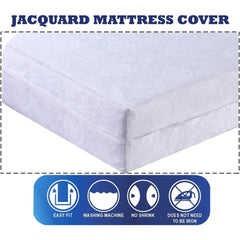 White Floral Jacquard Mattress Protector, Full Zipper Closure Cover, 360° Fully Fitted Encasement, Anti Allergy, Breathable, Anti Bed Bug & Dust Mite, Easy Care, Machine Washable (Super King) - Beach Stone