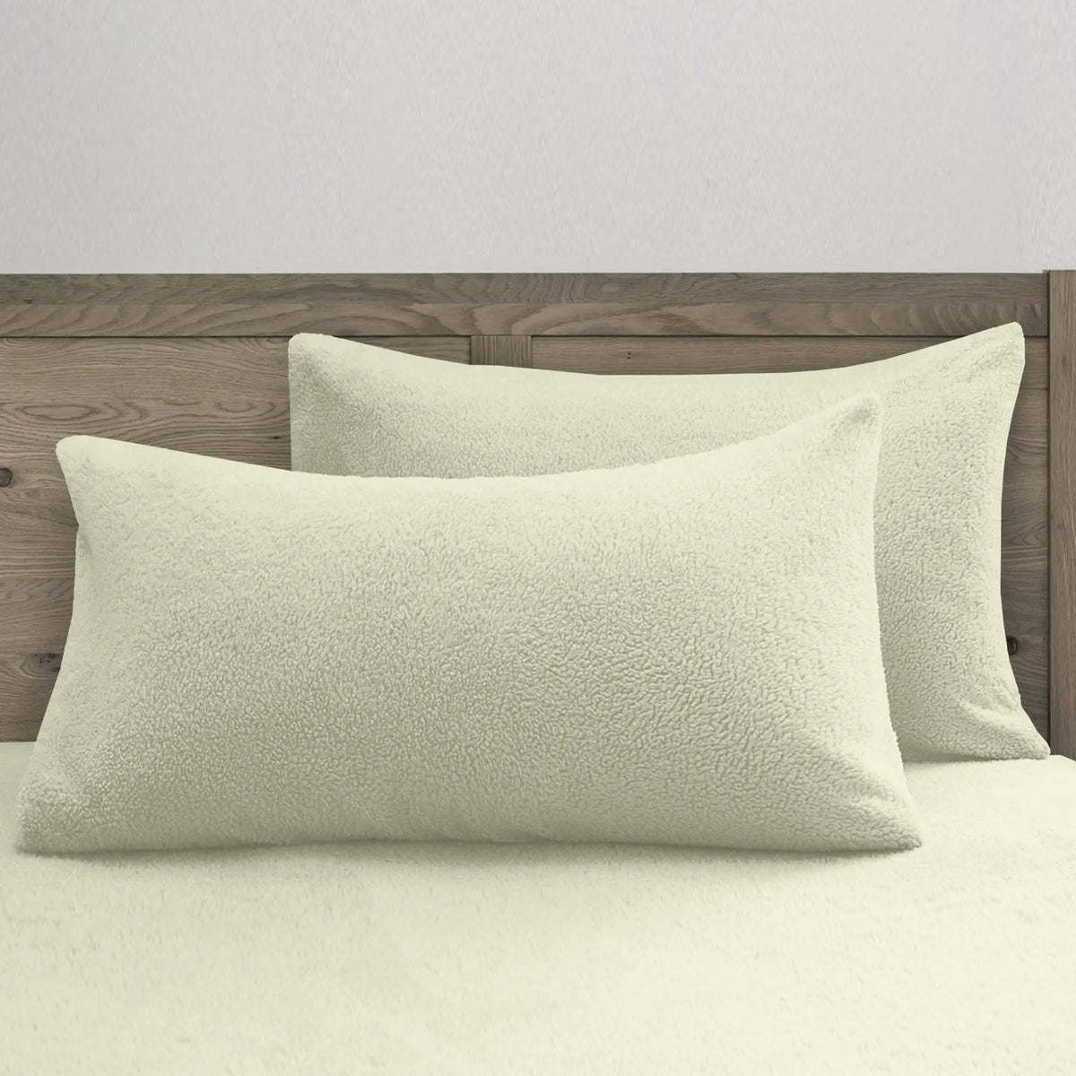 Teddy Fleece Pillowcase Pair Warm & Cosy Bedding Cover Only - Beach Stone