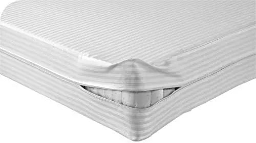 Premium Quality Satin Stripe Zippered Mattress Protector - Beach Stone