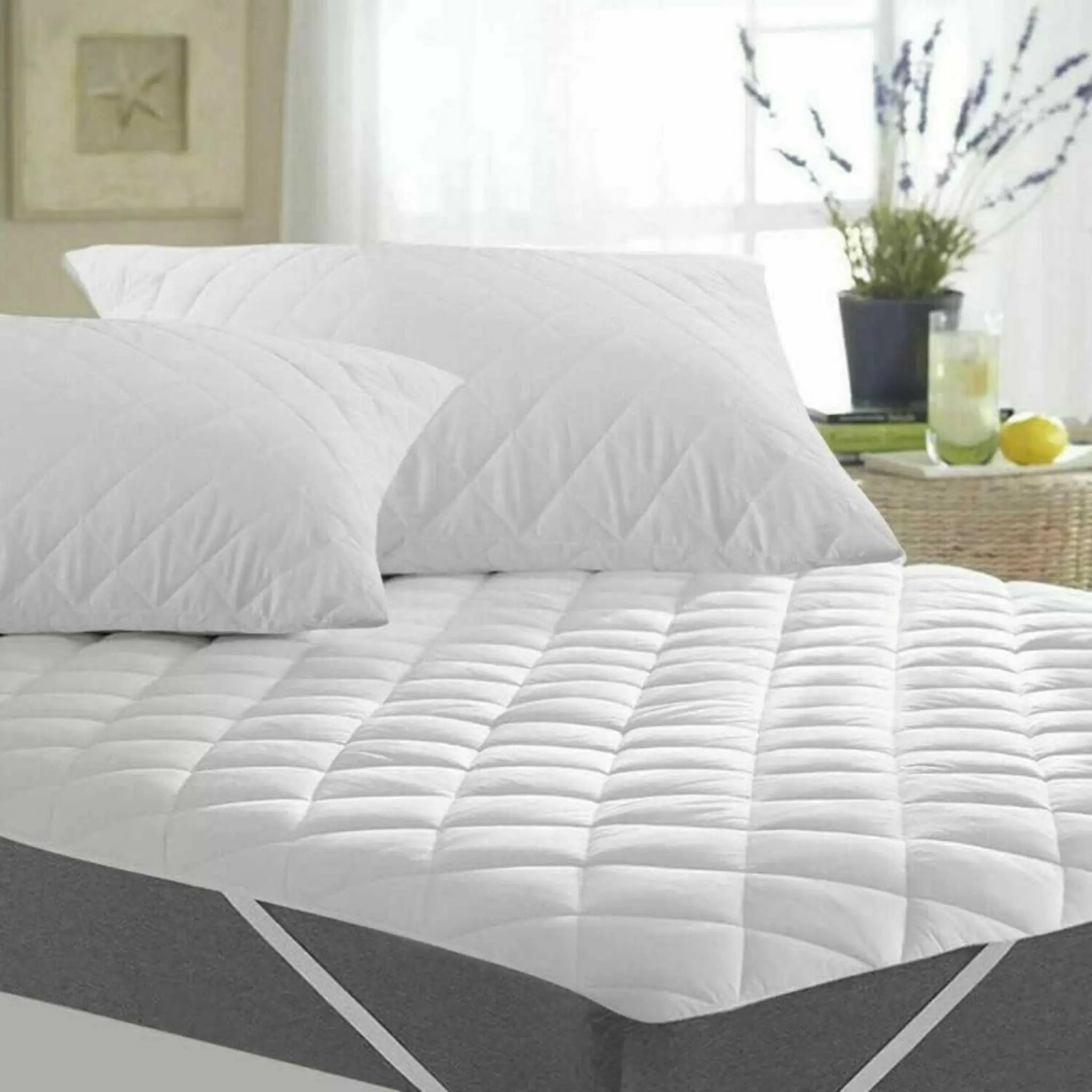 Luxury Quilted Mattress Protector Fitted Mattress Cover 30CM Deep With Stripes (137x190cm) Anti Allergic Mattress Topper Soft Mattress Pad White (Double (137x190)) - Beach Stone