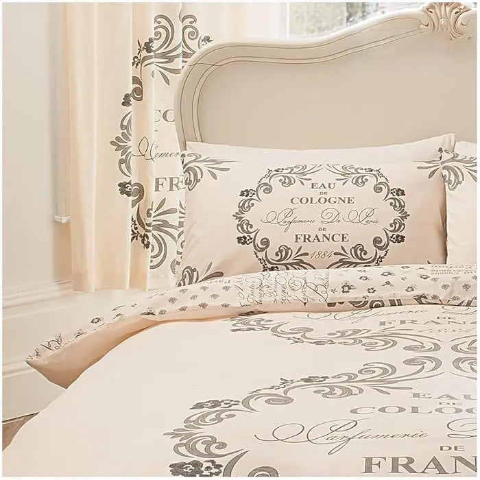 Printed Duvet Cover, Polycotton Bedding Set, 3PCs Breathable Quilt Covers, Script Cream, Double