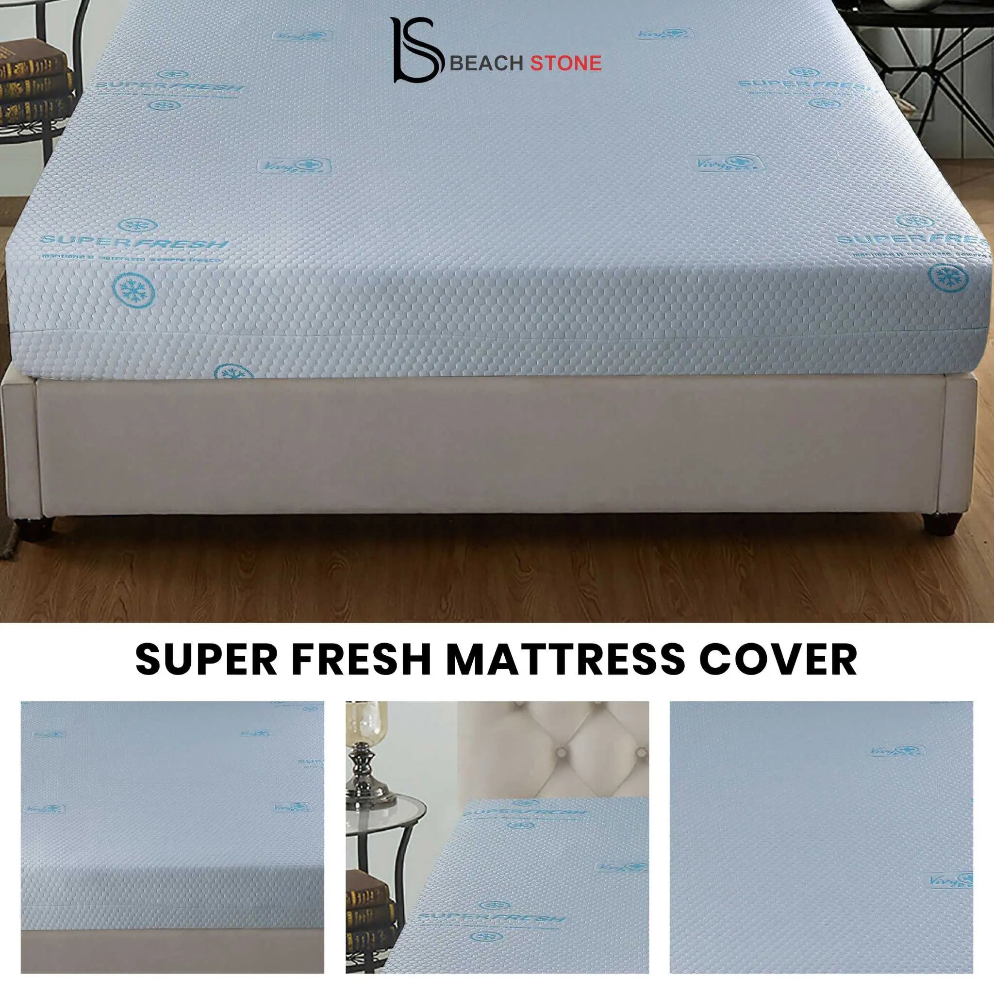 Queen Size Waterproof Mattress Protector, Viscose Made from Bamboo Cooling Mattress Cover Breathable Soft 3D Air Fabric Noiseless Mattress Pad Cover 8"-21" Deep Pocket - Beach Stone