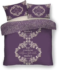 Luxury Floral Duvet Cover Sets, Soft & Cosy Breathable Francis Script Bedding Double Bed Set With Pillowcases, Easycare Text Quilt Cover, Purple - Beach Stone