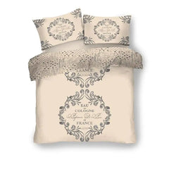 Printed Duvet Cover, Polycotton Bedding Set, 3PCs Breathable Quilt Covers, Script Cream, Double - Beach Stone