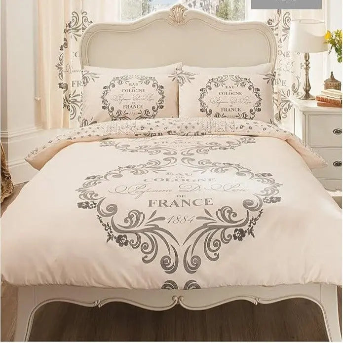 Printed Duvet Cover, Polycotton Bedding Set, 3PCs Breathable Quilt Covers, Script Cream, Double - Beach Stone