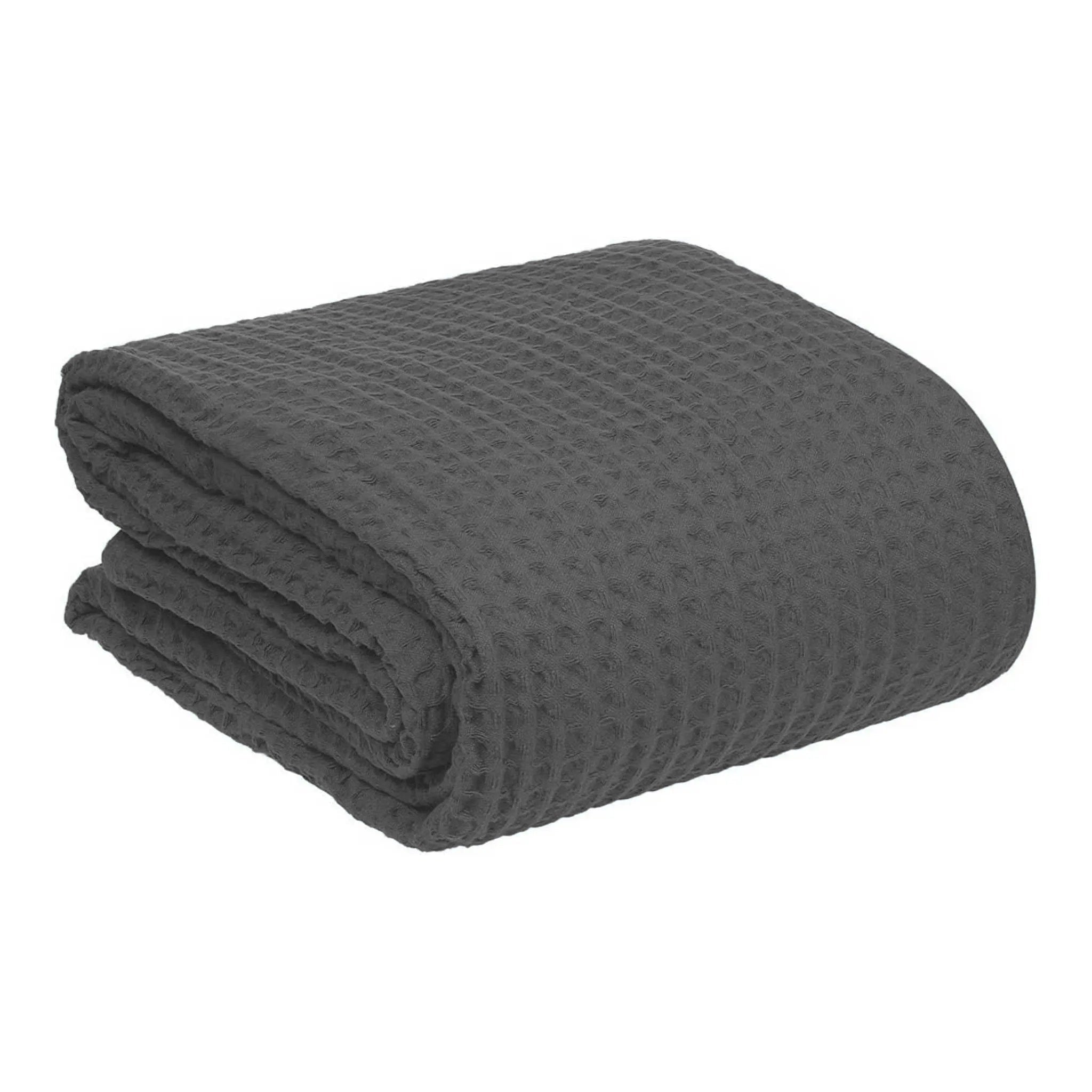 Cooling Cotton Waffle King Size Blanket - Lightweight Breathable Blanket of Rayon Derived from Bamboo for Hot Sleepers, Luxury Throws for Bed, Couch and Sofa, Dark Grey, 104x90 Inches