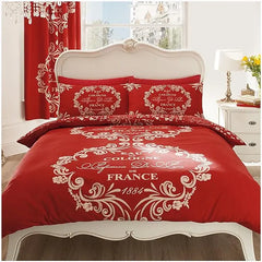 Luxury Duvet Cover With Pillowcase Bedding Set Premium Designs Fresh Collection - SCRIPT PARIS Size : KING Colour : RED - Beach Stone