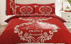 Luxury Duvet Cover With Pillowcase Bedding Set Premium Designs Fresh Collection - SCRIPT PARIS Size : KING Colour : RED - Beach Stone