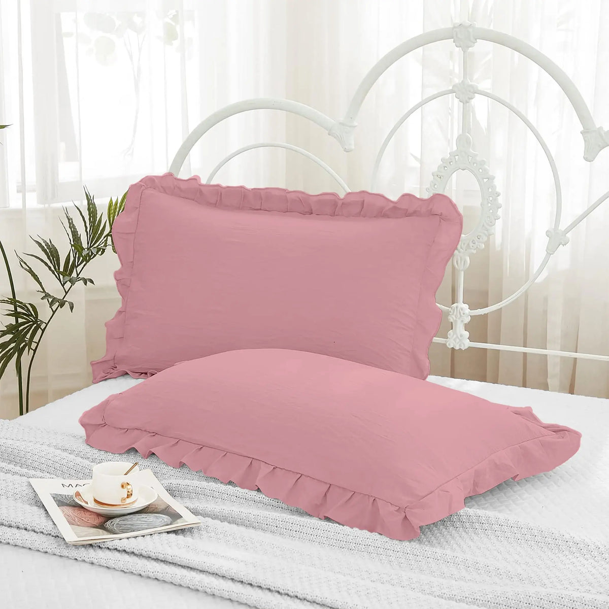 Pleated Ruffles Frill Pillow Case Covers - Beach Stone