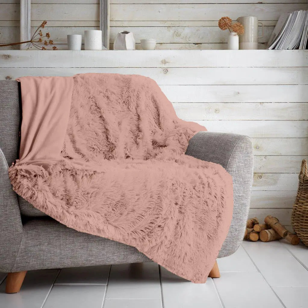 Luxury Hug & Snug Fluffy Fur Teddy Cuddles Throw Blanket Sofa Bed Warm & Cosy - Beach Stone