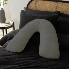 V Shaped Teddy Fleece Pillow Cover - Beach Stone