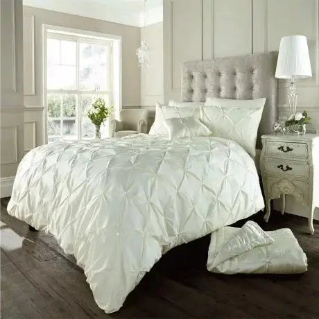 Pintuck Pleated Alexander Alford Duvet Quilt Cover Set Bedding With Pillowcase - Beach Stone