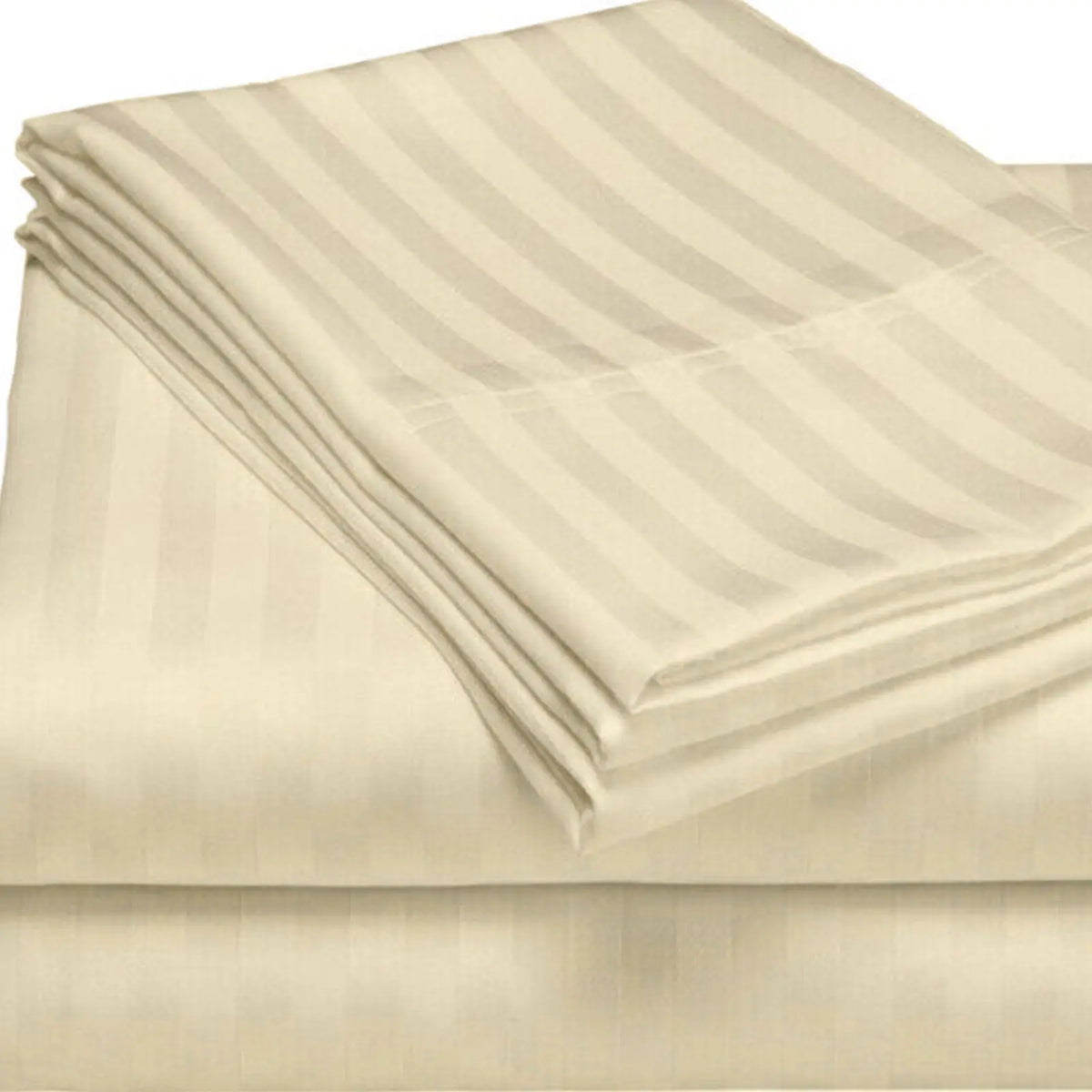 Pastel Yellow Pure Egyptian Cotton Flat Sheet Super King 330 TC 500 Thread Count Equivalent Satin Stripe Bed Sheet - Beach Stone