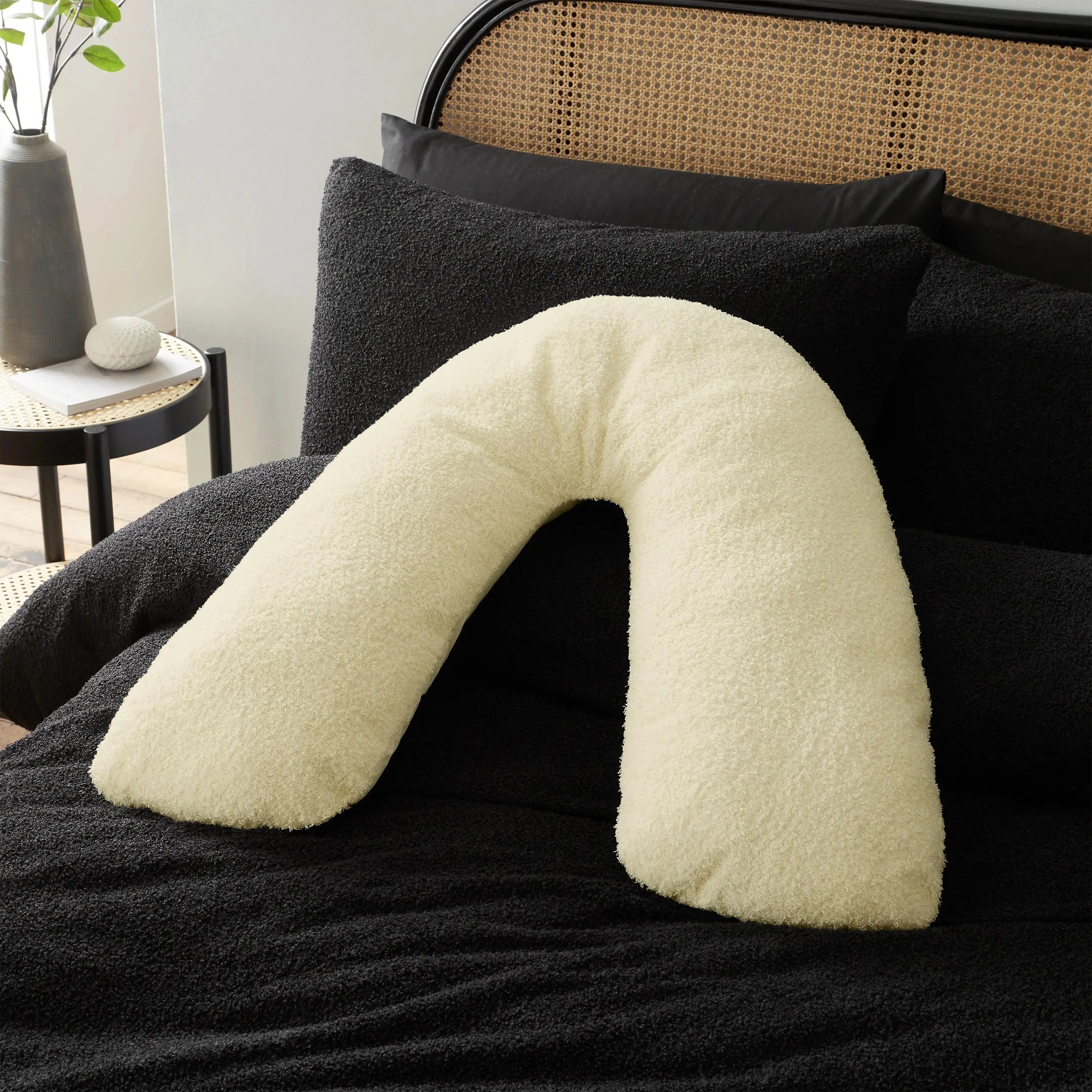 V Shaped Teddy Fleece Pillow Cover - Beach Stone