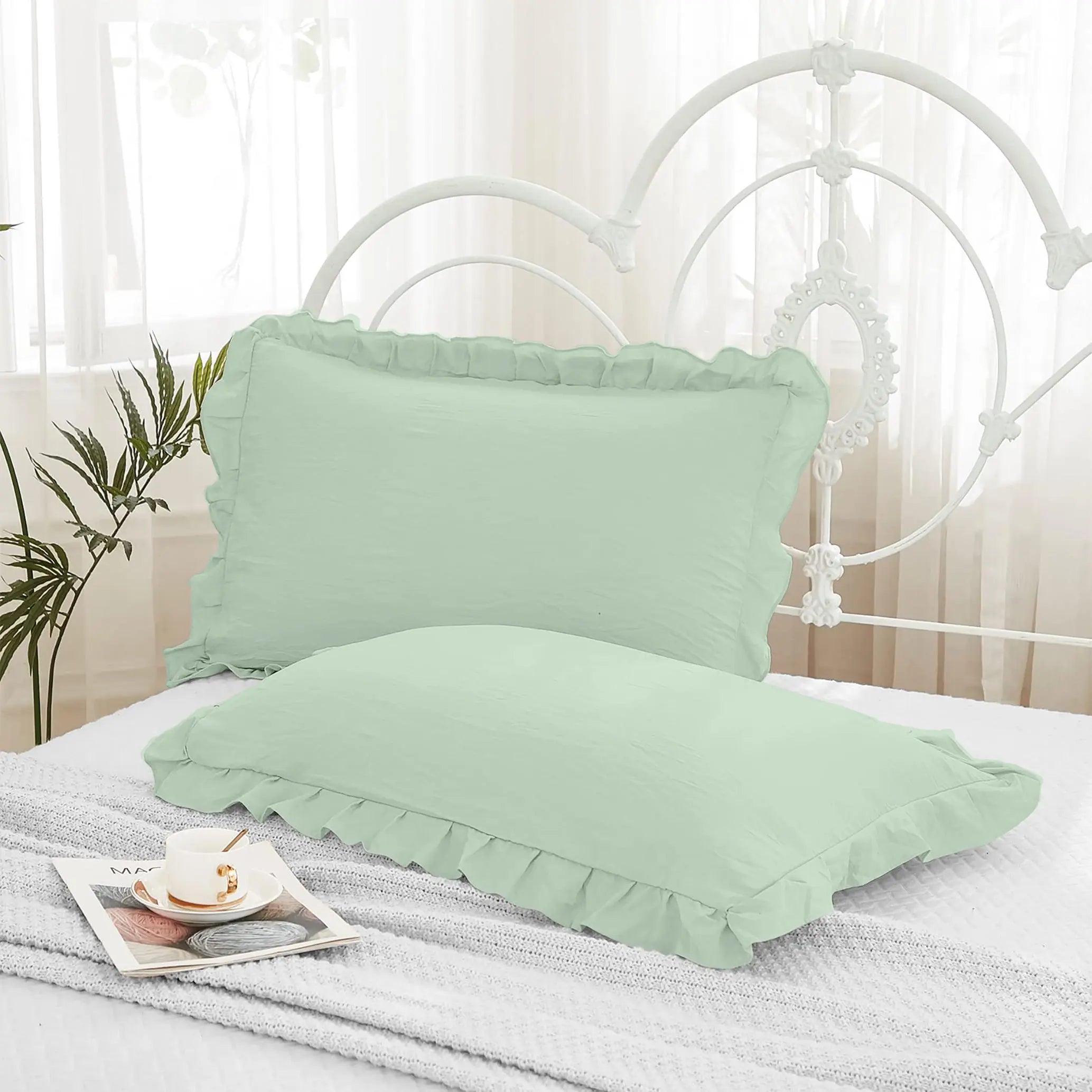 Pleated Ruffles Frill Pillow Case Covers - Beach Stone