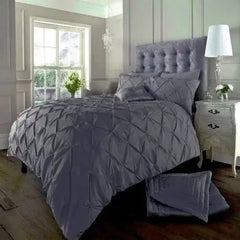 Pintuck Pleated Alexander Alford Duvet Quilt Cover Set Bedding With Pillowcase - Beach Stone