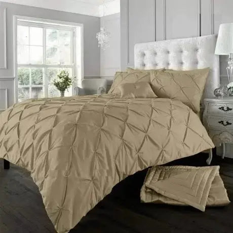 Pintuck Pleated Alexander Alford Duvet Quilt Cover Set Bedding With Pillowcase - Beach Stone