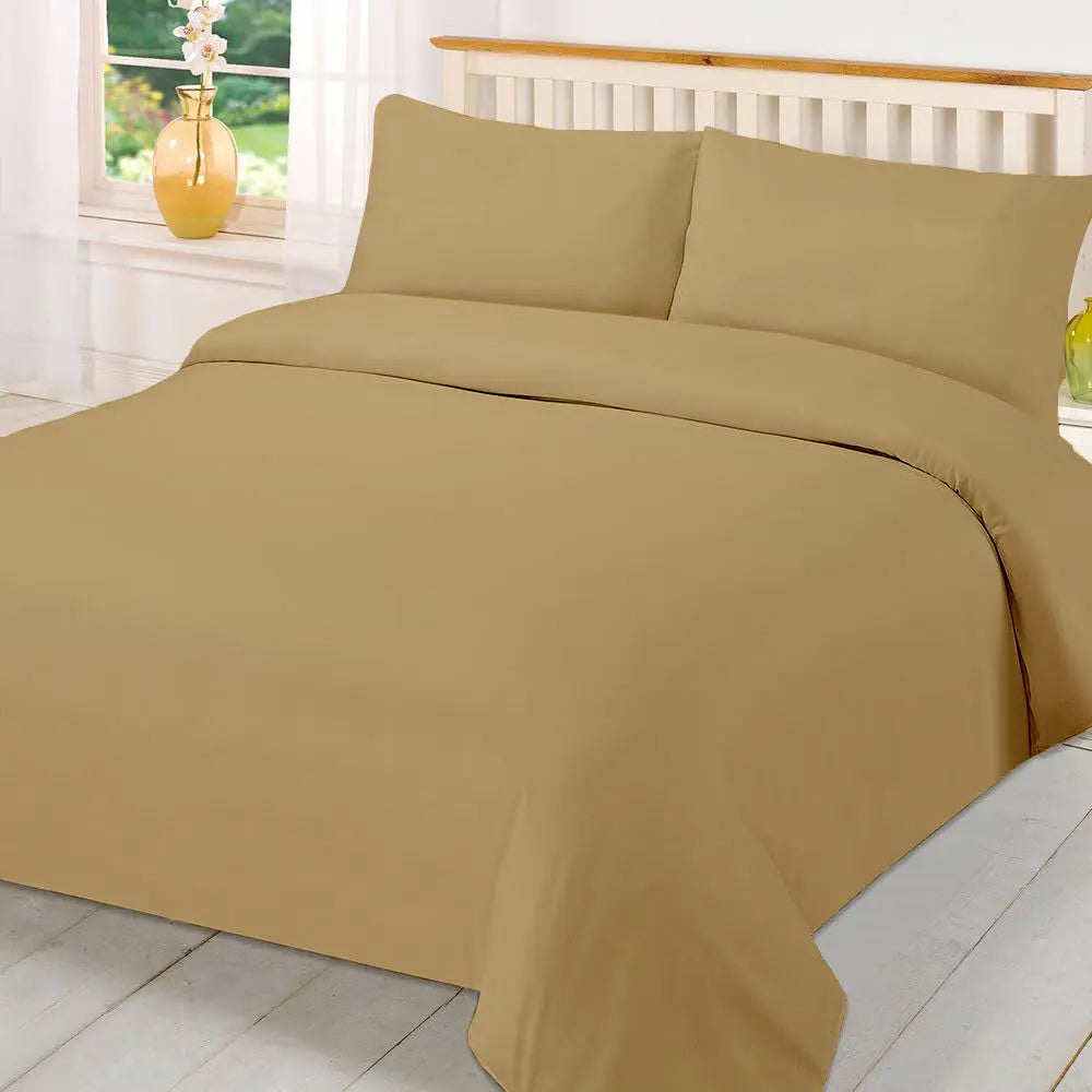 Plain Dyed Polycotton Quilt Duvet cover with Pillow Case Bedding Set - Beach Stone