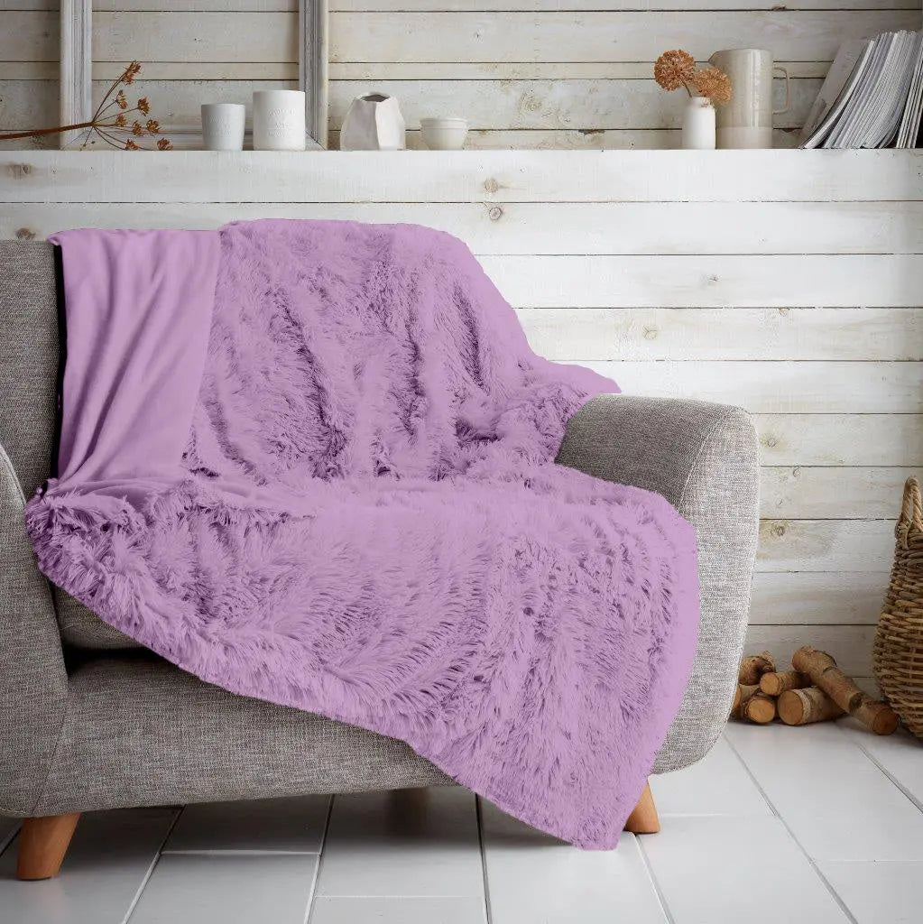 Luxury Hug & Snug Fluffy Fur Teddy Cuddles Throw Blanket Sofa Bed Warm & Cosy - Beach Stone