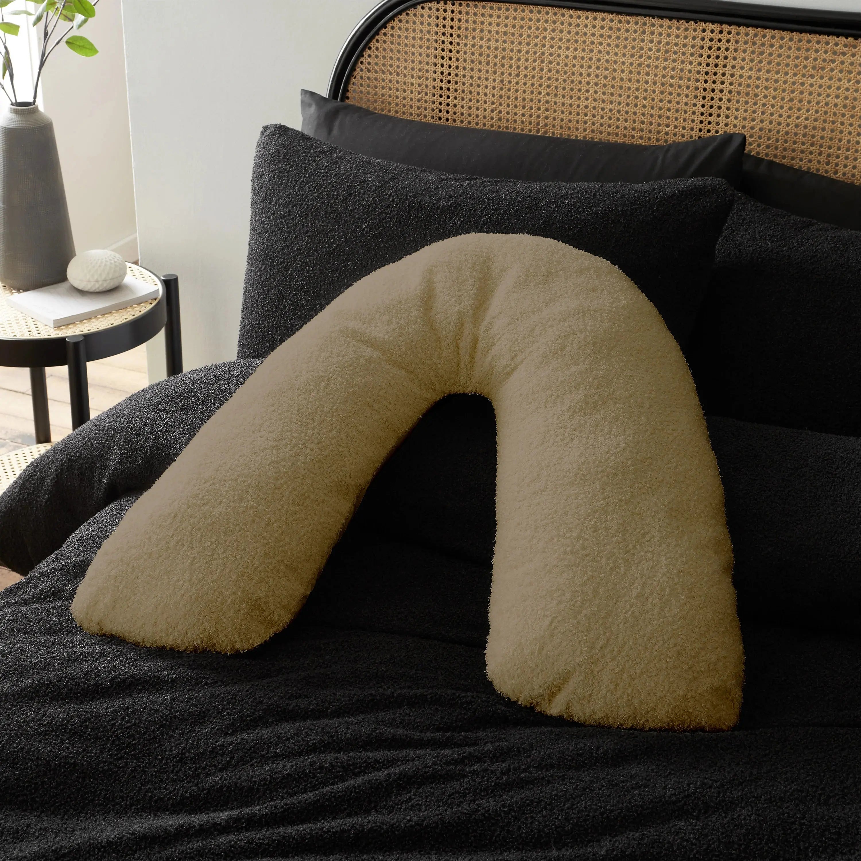 V Shaped Teddy Fleece Pillow Cover - Beach Stone