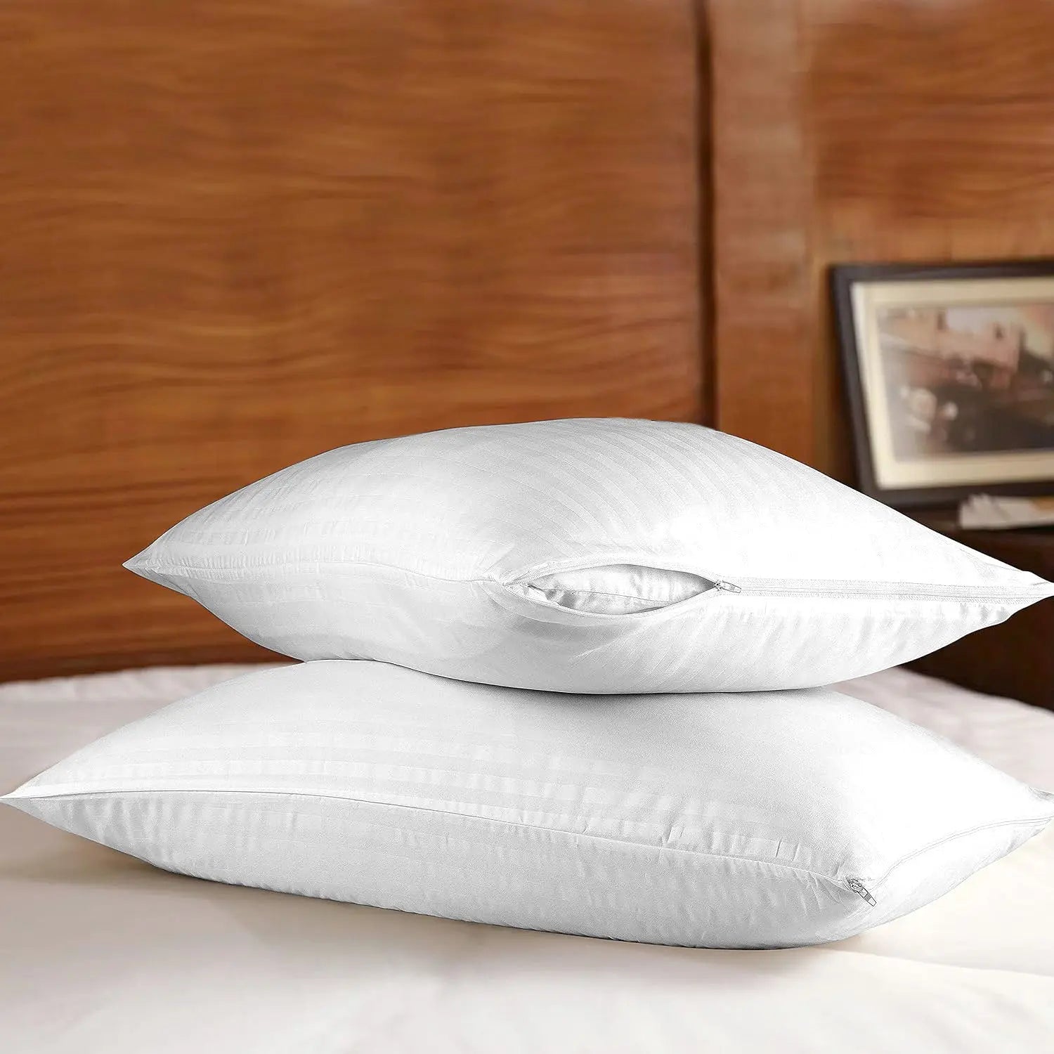 Microfiber Ultra Soft Satin Stripe Pillow Cases | Breathable & Zipped Pillow Covers - Beach Stone
