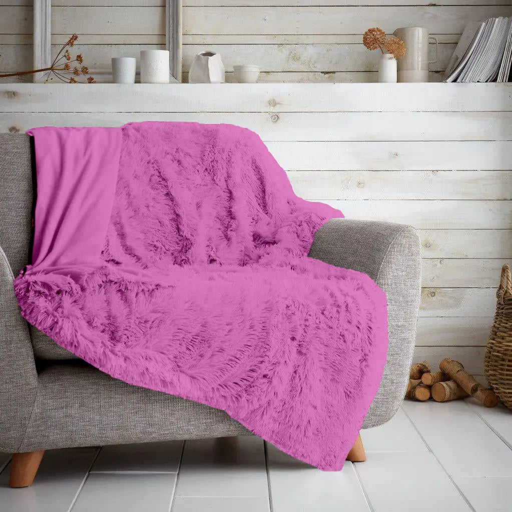 Luxury Hug & Snug Fluffy Fur Teddy Cuddles Throw Blanket Sofa Bed Warm & Cosy - Beach Stone