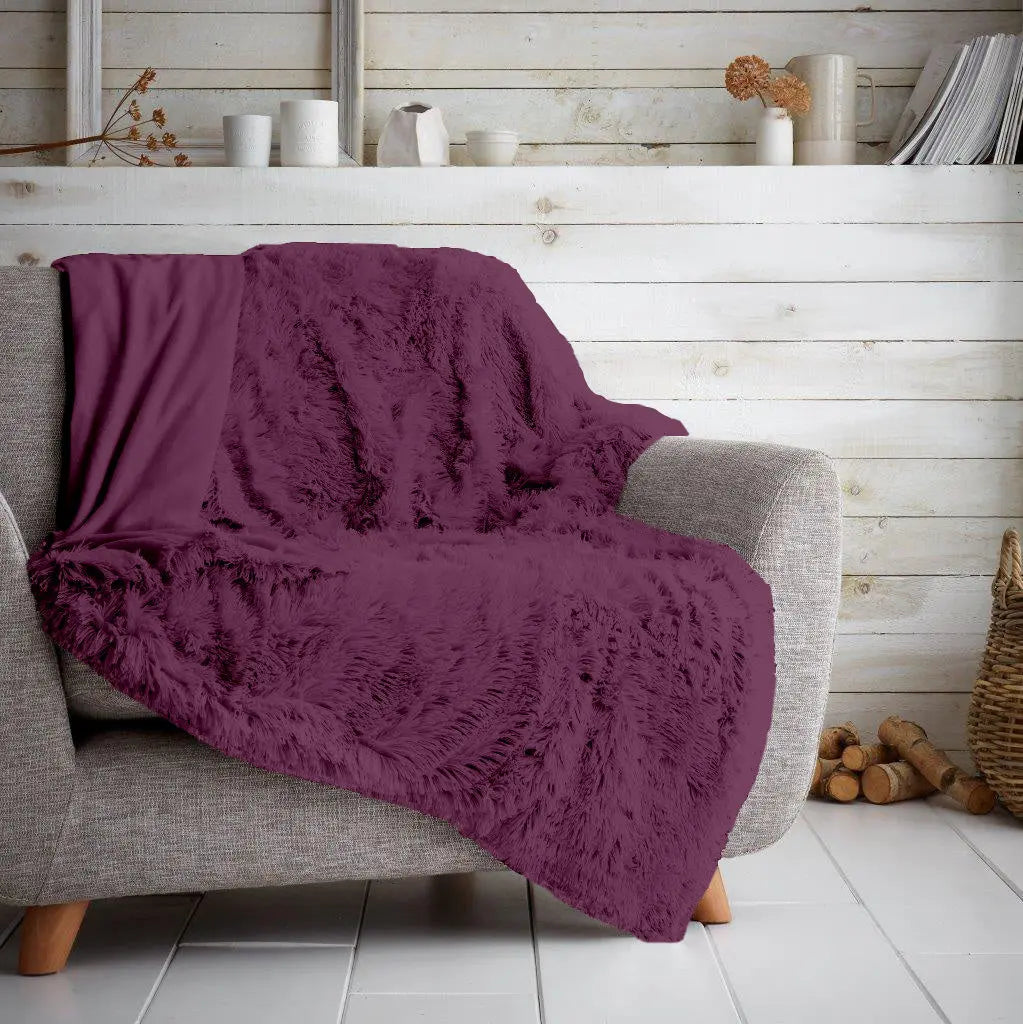 Luxury Hug & Snug Fluffy Fur Teddy Cuddles Throw Blanket Sofa Bed Warm & Cosy - Beach Stone