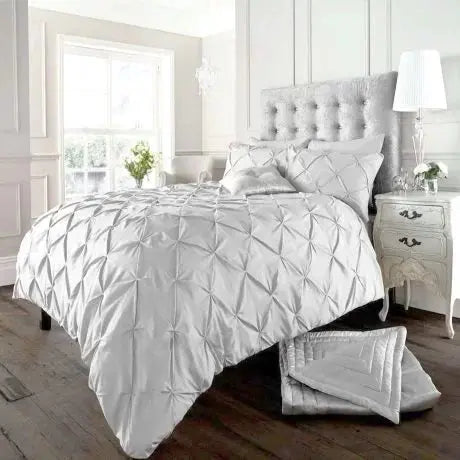 Pintuck Pleated Alexander Alford Duvet Quilt Cover Set Bedding With Pillowcase - Beach Stone