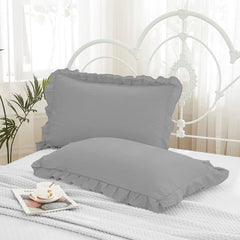 Pleated Ruffles Frill Pillow Case Covers - Beach Stone