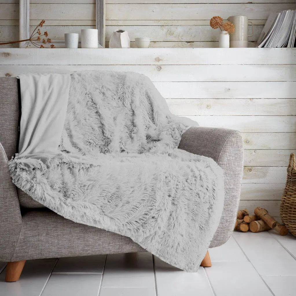 Luxury Hug & Snug Fluffy Fur Teddy Cuddles Throw Blanket Sofa Bed Warm & Cosy - Beach Stone