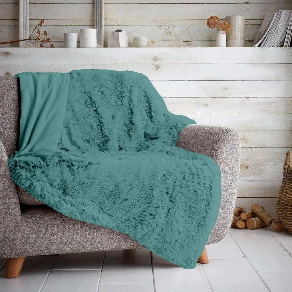 Luxury Hug & Snug Fluffy Fur Teddy Cuddles Throw Blanket Sofa Bed Warm & Cosy - Beach Stone