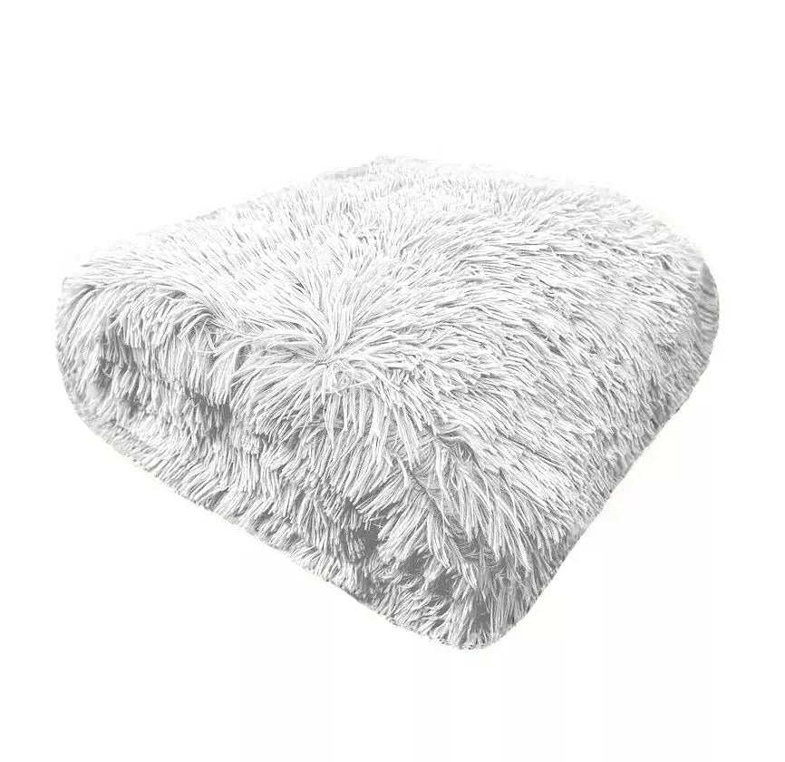 Luxury Hug & Snug Fluffy Fur Teddy Cuddles Throw Blanket Sofa Bed Warm & Cosy - Beach Stone