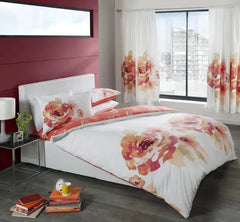 Duvet Cover Set, Watercolor Painting Poppy Flowers and Buds Spring Nature Design, Decorative 3 Piece Bedding Set with 2 Pillow Shams, Queen Size, Peach Scarlet - Beach Stone