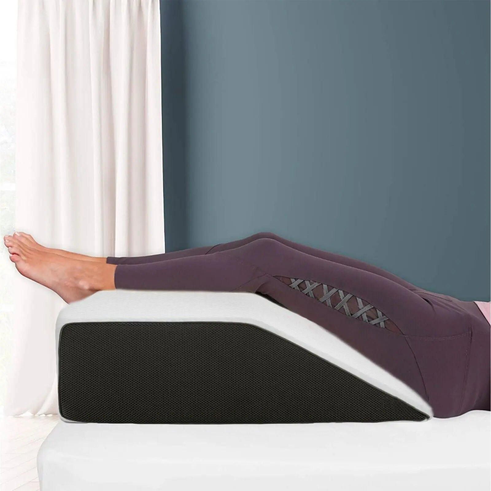 Leg Elevation Wedge Pillow, Helps Sleeping Reading Resting & Blood Circulation Post Surgery Back Hip Neck Knee Pain - Removable/WASHABLE Zip Cover - Beach Stone