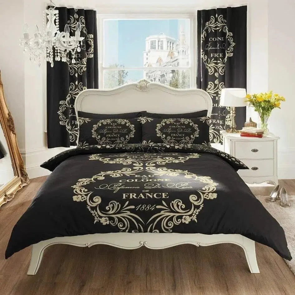 Reversible Duvet Quilt Cover Bedding Set Single Double King Size SCRIPT PARIS - Beach Stone