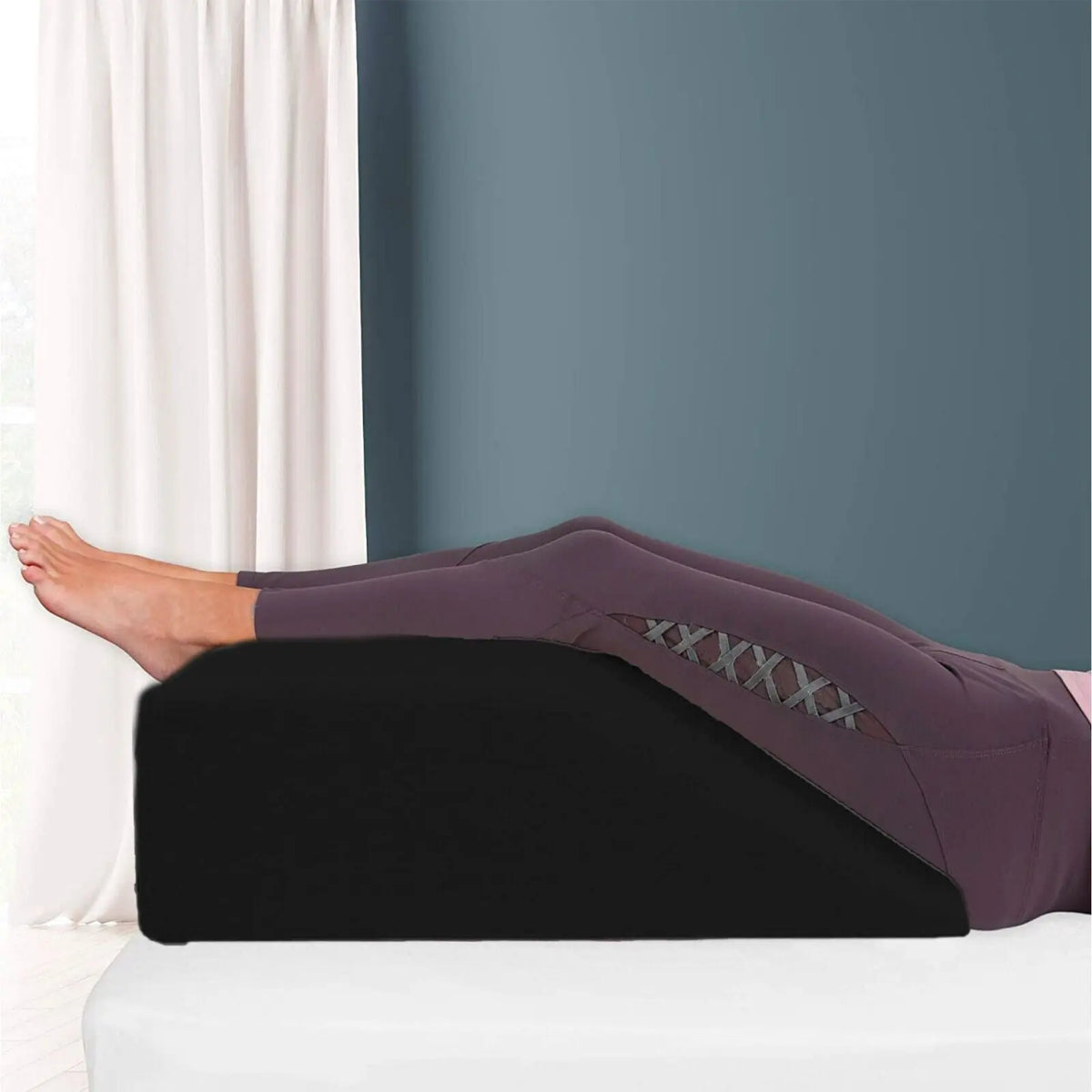 Leg Elevation Wedge Pillow, Helps Sleeping Reading Resting & Blood Circulation Post Surgery Back Hip Neck Knee Pain - Removable/WASHABLE Zip Cover - Beach Stone