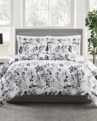 GARDEN FLOWERS FLORAL GREY DUVET SET 3 SIZES