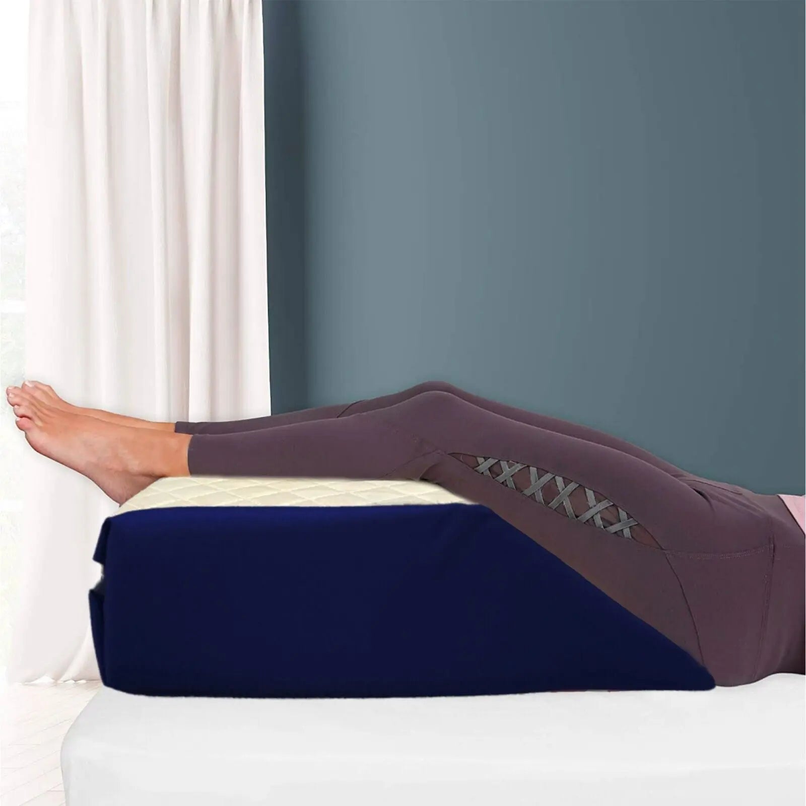 Leg Elevation Wedge Pillow, Helps Sleeping Reading Resting & Blood Circulation Post Surgery Back Hip Neck Knee Pain - Removable/WASHABLE Zip Cover - Beach Stone