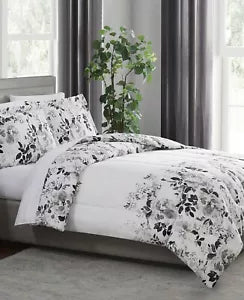 GARDEN FLOWERS FLORAL GREY DUVET SET 3 SIZES