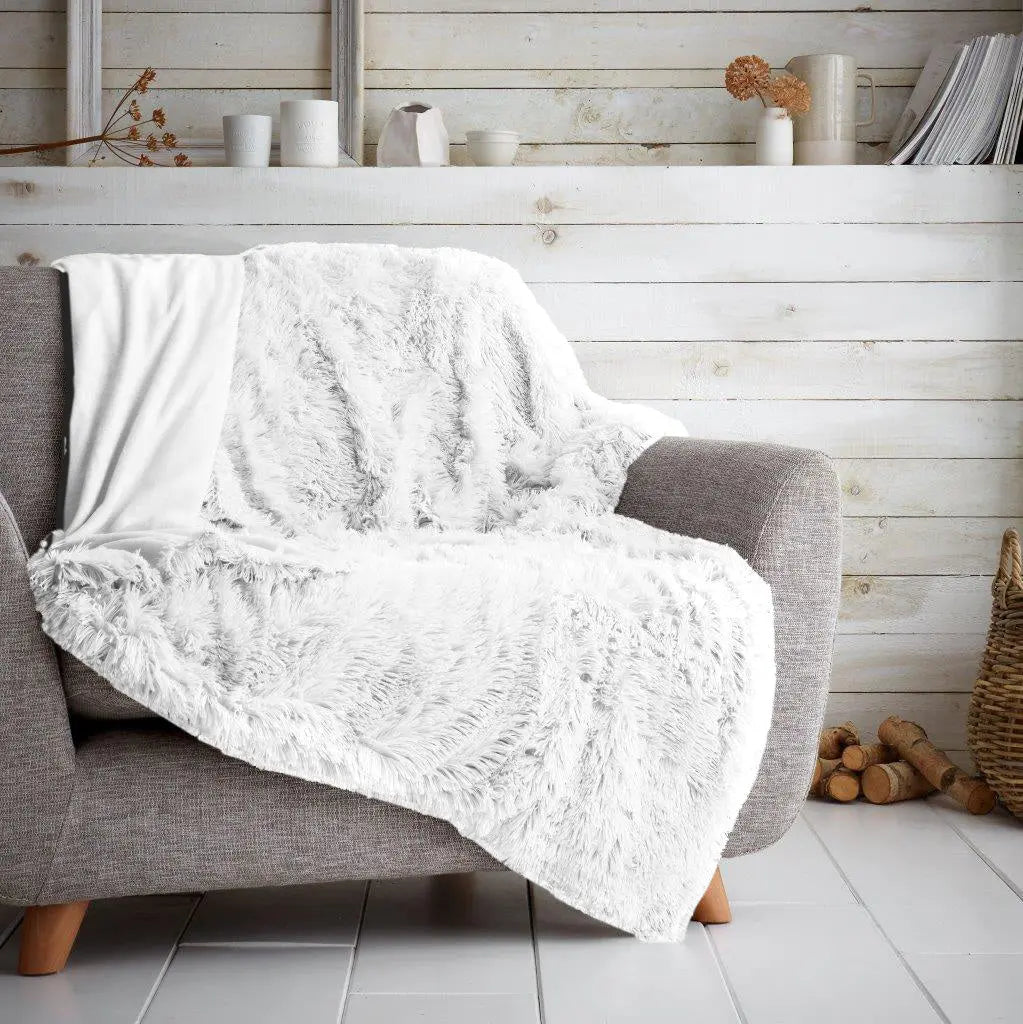 Luxury Hug & Snug Fluffy Fur Teddy Cuddles Throw Blanket Sofa Bed Warm & Cosy - Beach Stone